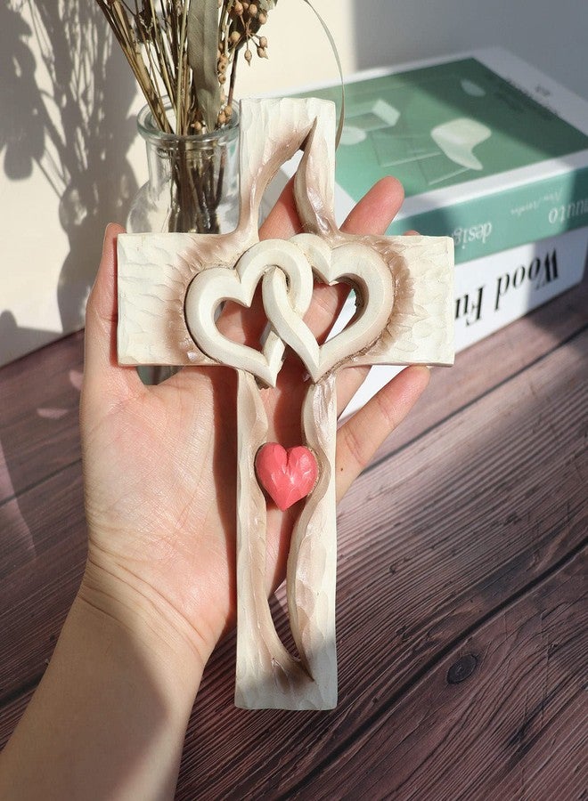 Oooct Carved Cross, Resin Cross Wall Decor, Intertwined Hearts & Never Separates Love, Great Christian Gift, Wall Art Gift, Home Living Room Decor - 6.88 × 5.23 Inch - Image 2